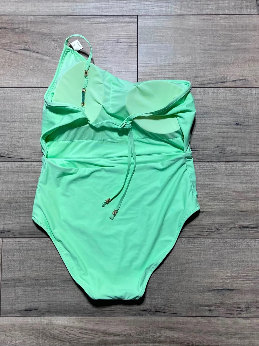Aerie Womens Beaded One Shoulder One Piece Swimsuit Size Large Lime Green